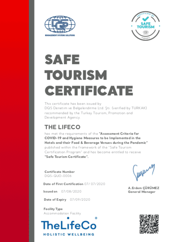 safe tourism certificate TheLifeCo Bodrum