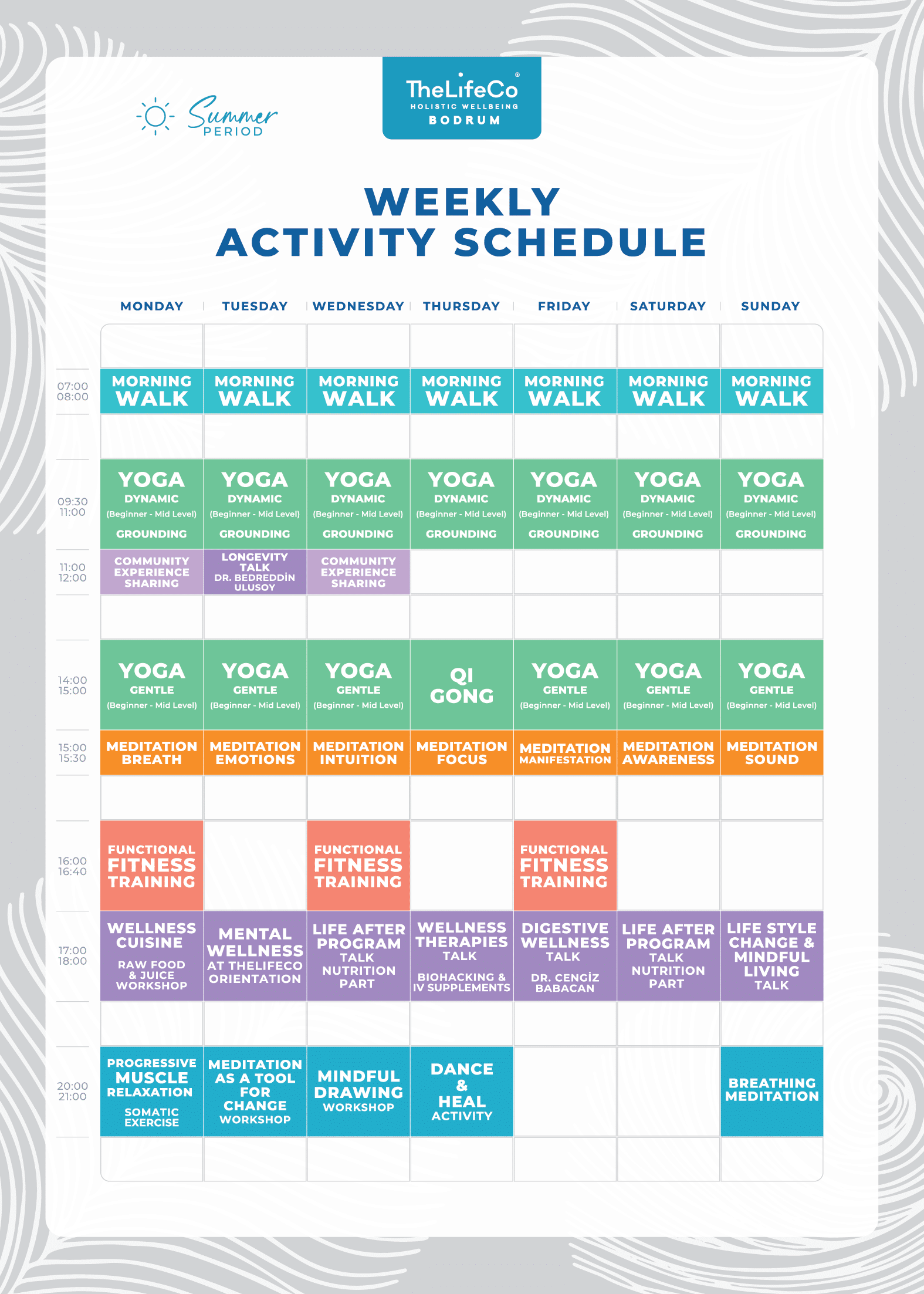 Weekly activities at TheLifeCo Bodrum