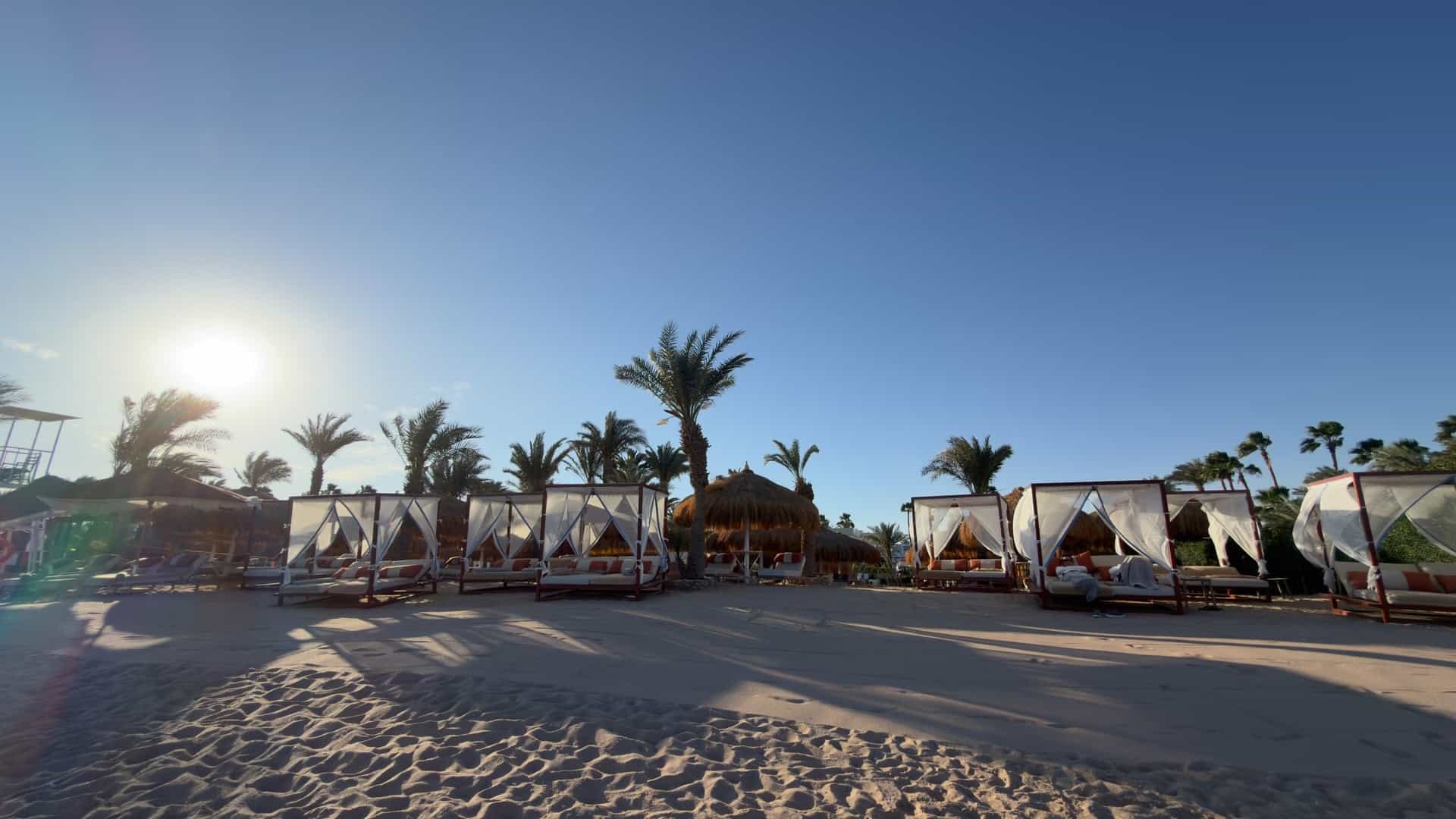 Beachfront setting in Sharm El Sheikh with the Red Sea in the background